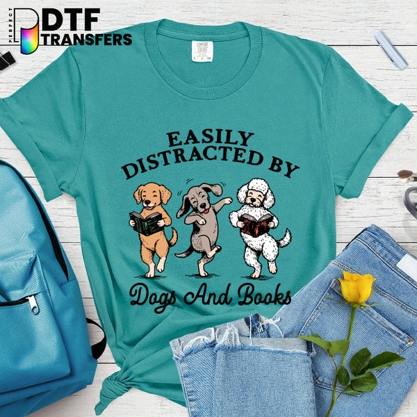 Easily Distracted By Dogs and Books – Teacher DTF Transfer