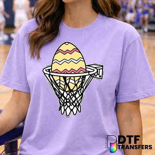 Basketball Easter Egg in Hoop – Basketball DTF Transfer