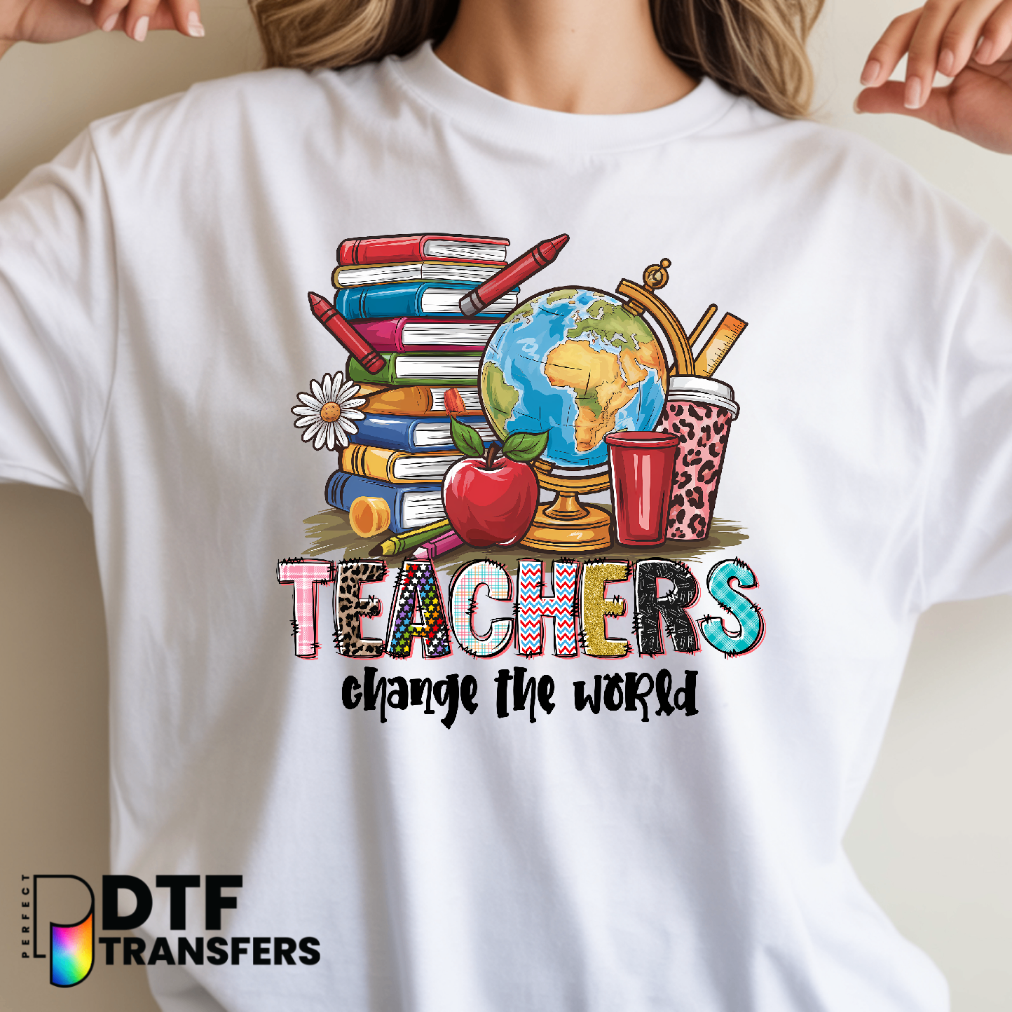 Teachers Change The World Book Stack – Teacher DTF Transfer