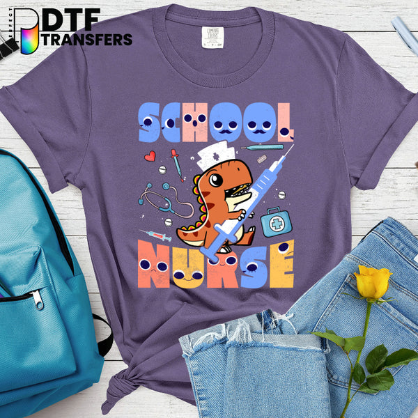 Cute Dinosaur SCHOOL NURSE – School Nurse DTF Transfer