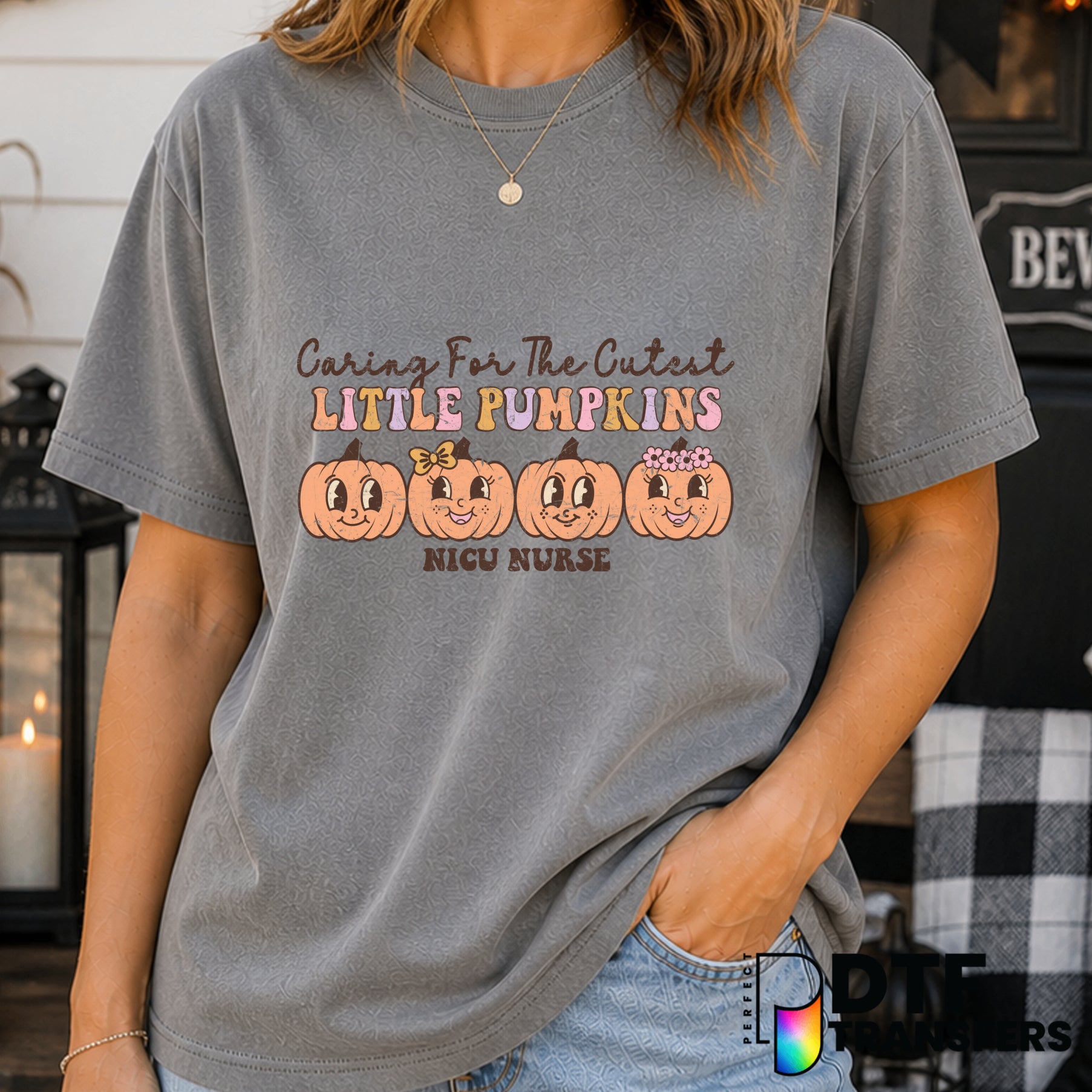 Caring For The Cutest Little Pumpkins NICU Nurse Halloween Grunge – Halloween DTF Transfer