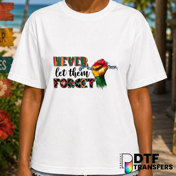 Never Let Them Forget Breaking Chains Black History – Black History Month DTF Transfer