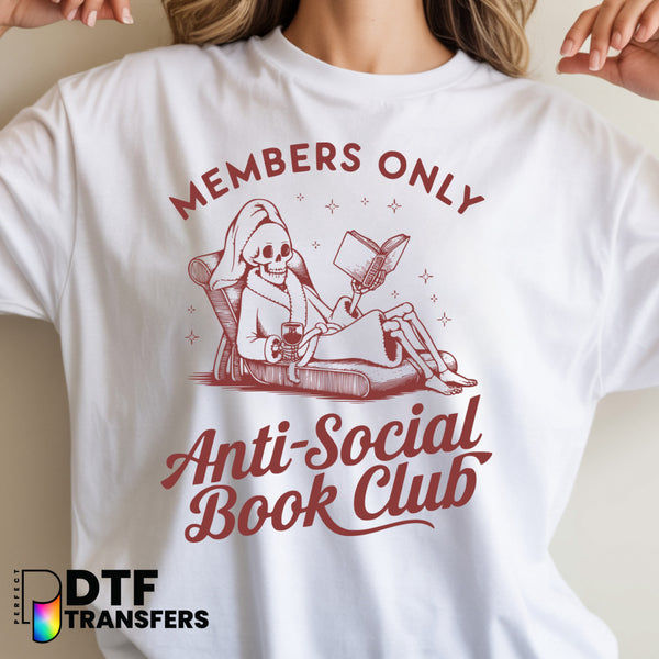 Members Only Antisocial Book Club Reading – Teacher DTF Transfer