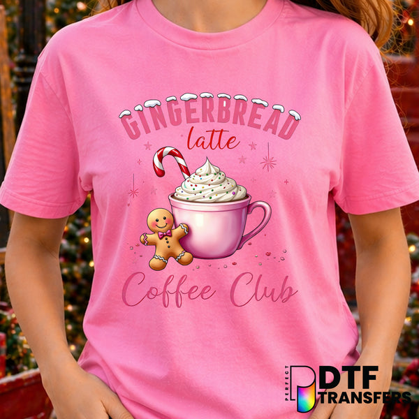 Gingerbread Latte Coffee Club Pink Pastel Coquette Christmas – DTF Transfer