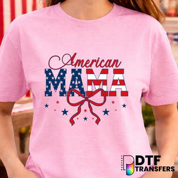 American Mama Coquette Bow with Stars – Fourth of July DTF Transfer