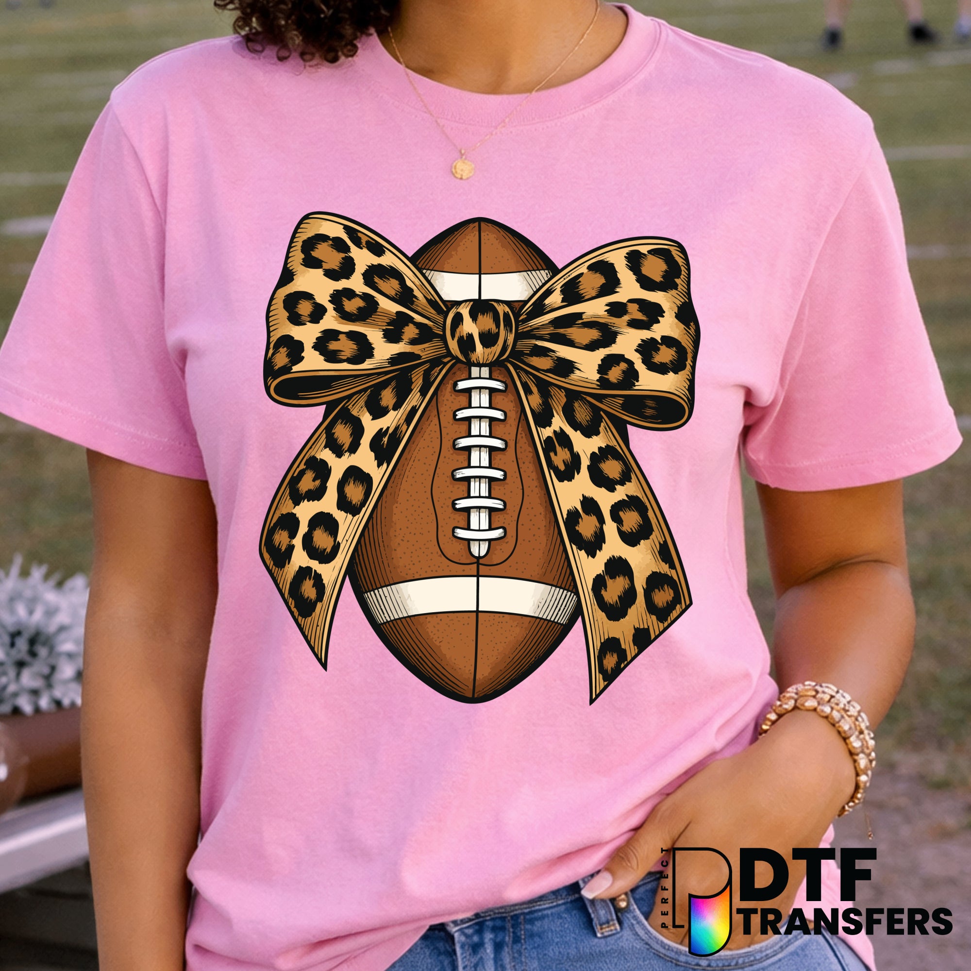 Football with Leopard Bow – Football DTF Transfer