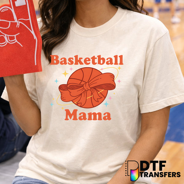 BASKETBALL MAMA with Coquette Bow and Sparkles – Basketball DTF Transfer