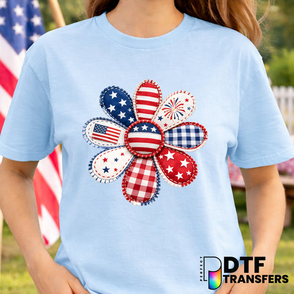 Faux Patchwork Daisy Fourth of July – DTF Transfer