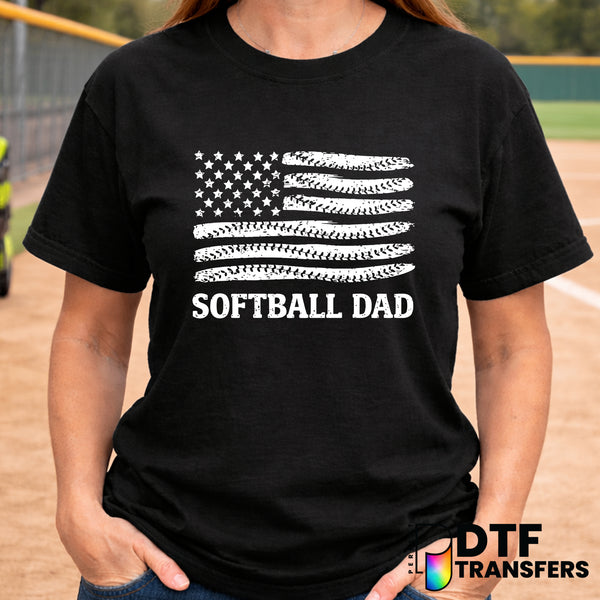 Softball Dad American Flag Stitch – Softball DTF Transfer