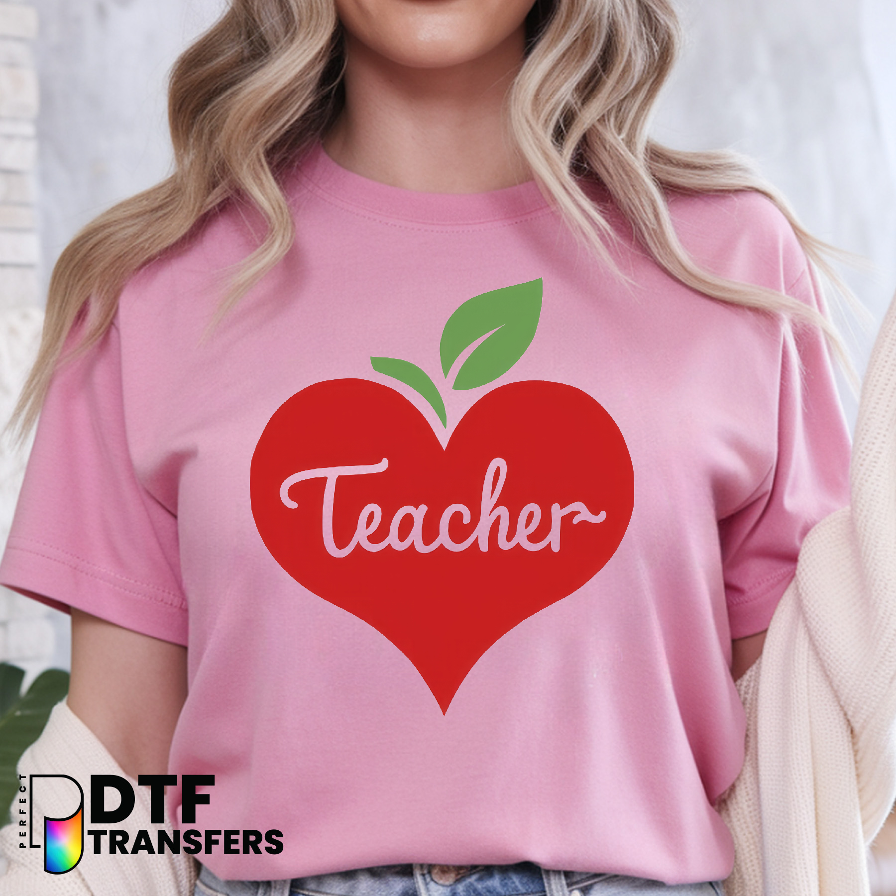 Teacher Heart Apple – Teacher DTF Transfer
