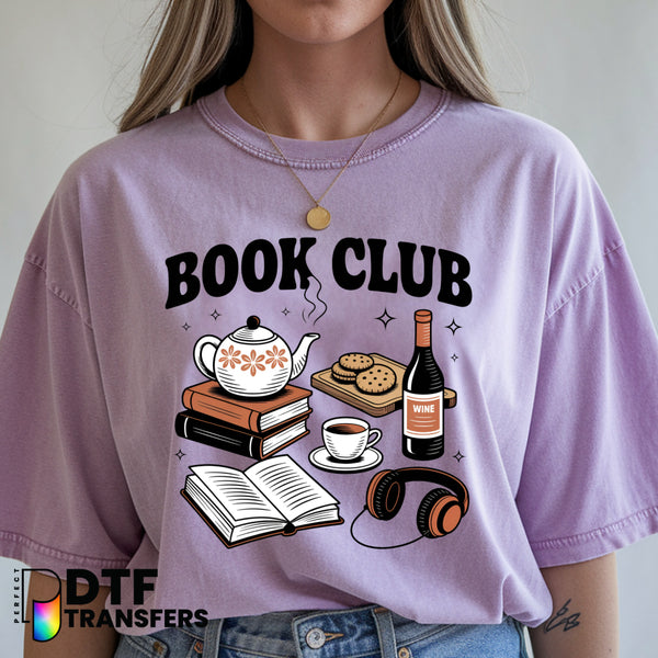 BOOK CLUB WINE COFFEE TEA READING – Teacher DTF Transfer