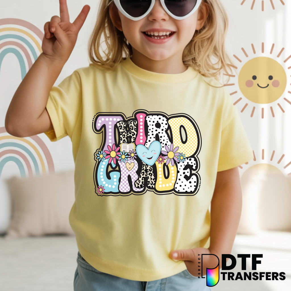 Third Grade Welcome Back to School Dalmatian Leopard Checkered DTF Transfer