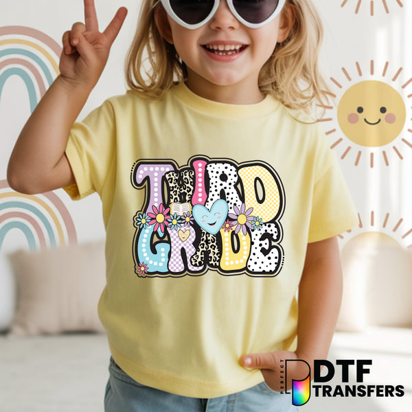 Third Grade Welcome Back to School Dalmatian Leopard Checkered DTF Transfer