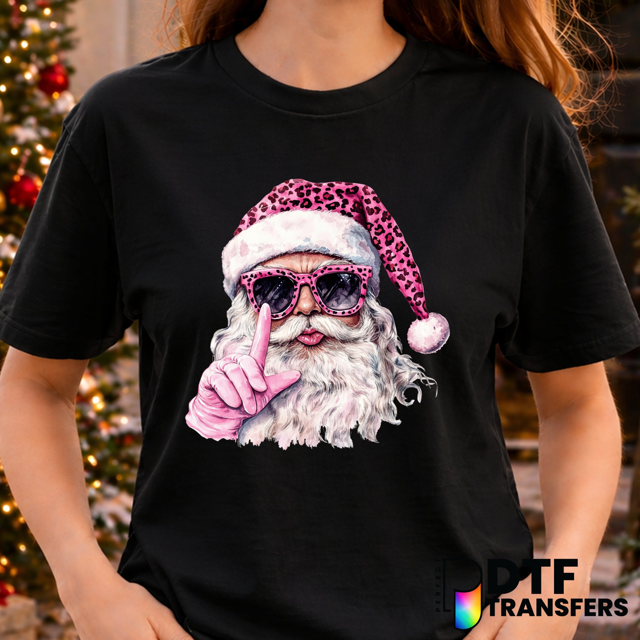 Pink Leopard Sassy Santa – Christmas DTF Transfer