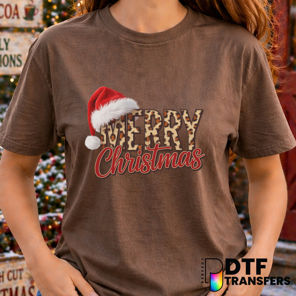 Merry Christmas Leopard Santa Hat – Christmas DTF Transfer