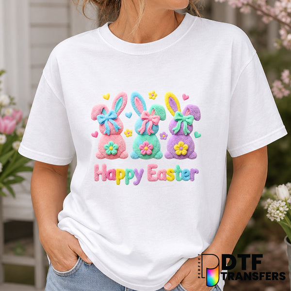 Happy Easter Faux Crochet Bunnies – Easter DTF Transfer