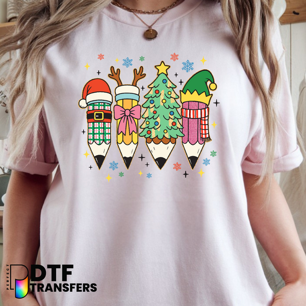 Teacher with Festive Christmas Pencils – Teacher DTF Transfer