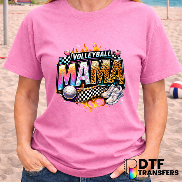Volleyball Mama Checkered Flames – DTF Transfer