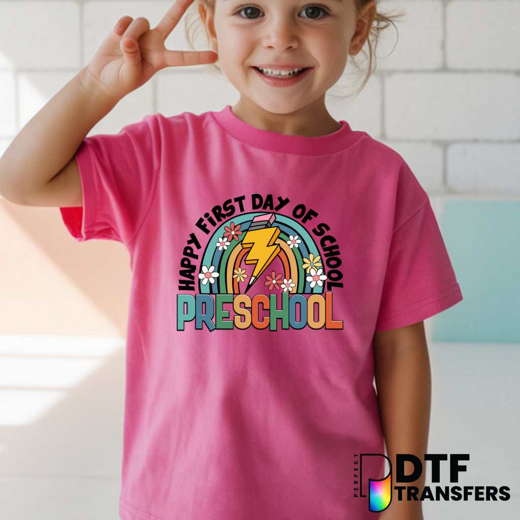 Happy First Day of School Pre School Flowers – Teacher DTF Transfer
