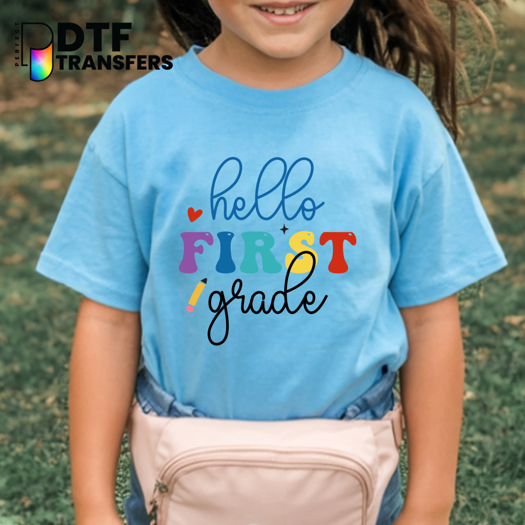Hello First Grade Retro Script – Teacher DTF Transfer