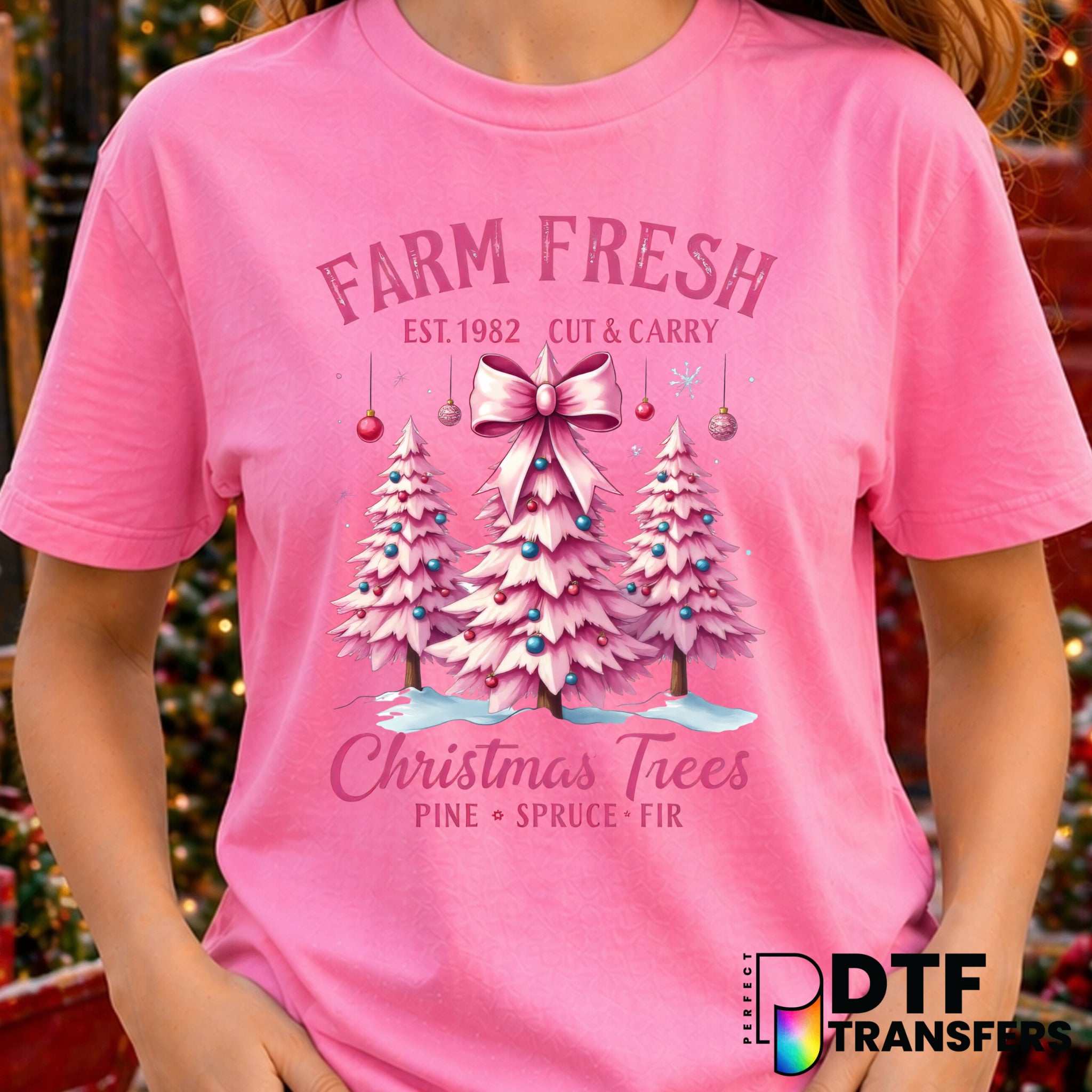 Farm Fresh Christmas Trees Pink Pastel Coquette Christmas – Christmas DTF Transfer