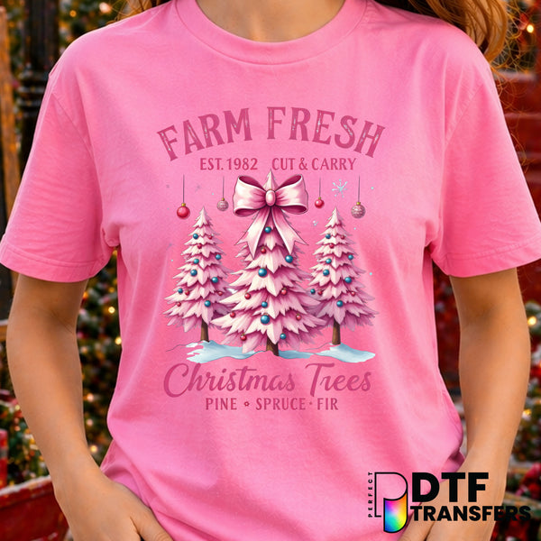 Farm Fresh Christmas Trees Pink Pastel Coquette Christmas – Christmas DTF Transfer