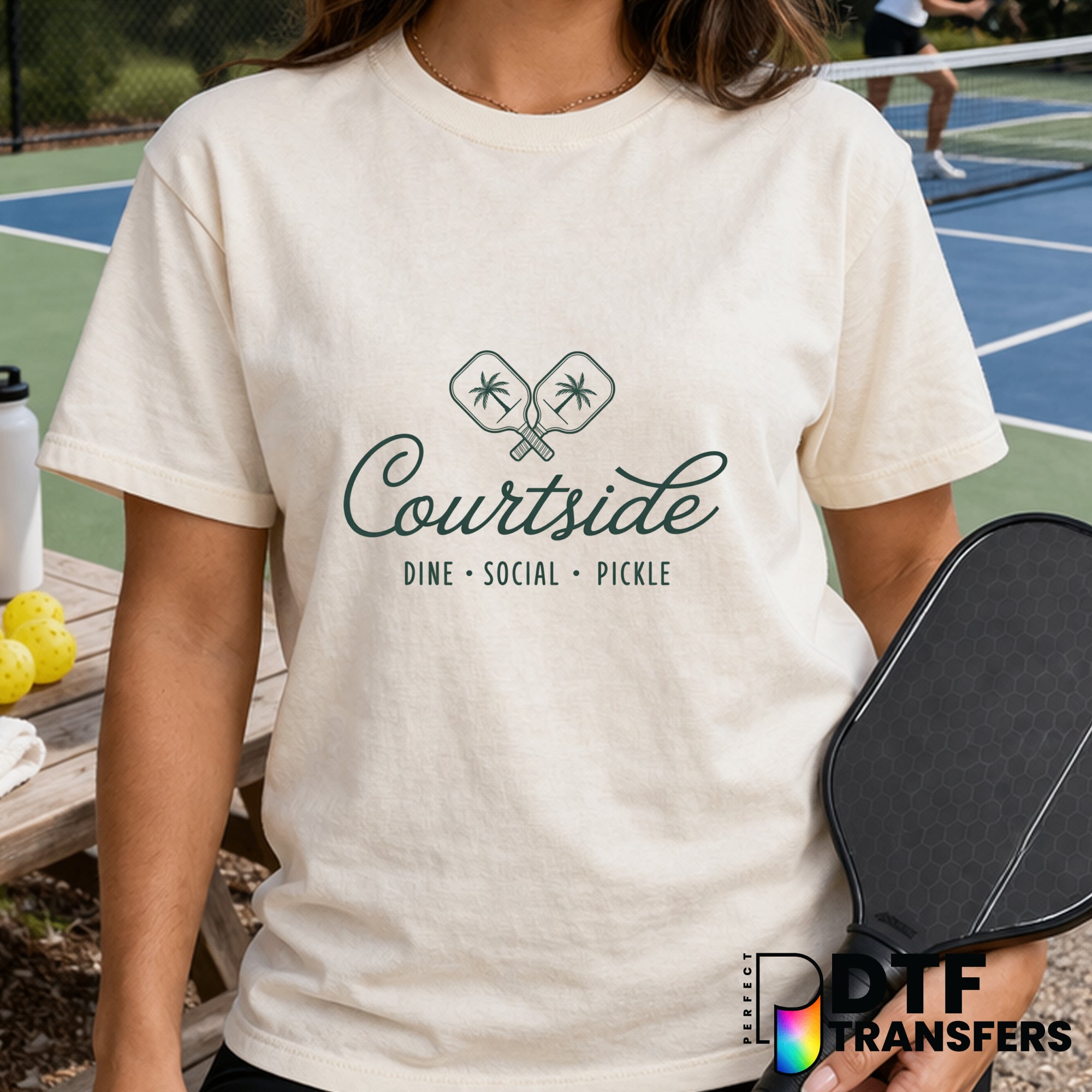 COURTSIDE DINE SOCIAL PICKLE SUMMER PADDLES – Pickleball DTF Transfer