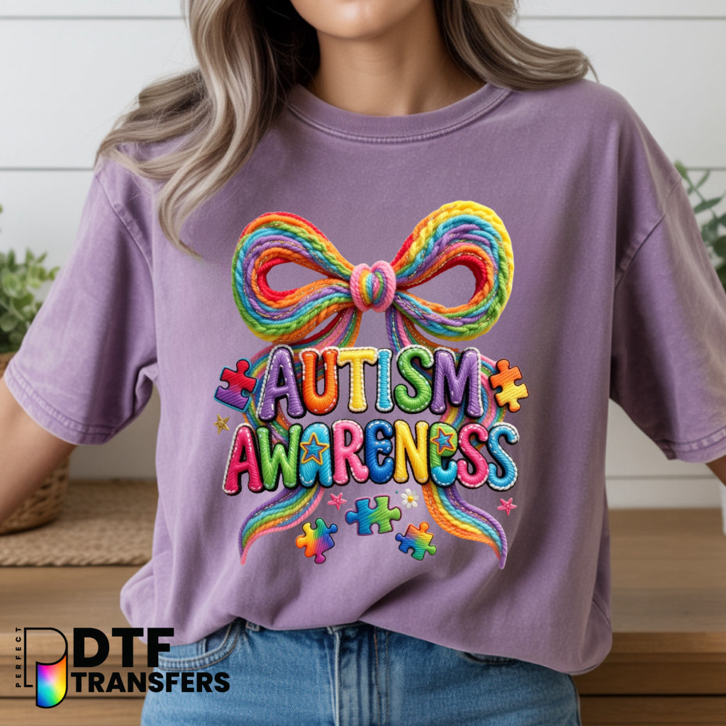 Rainbow Autism Awareness Bow – Special Education DTF Transfer