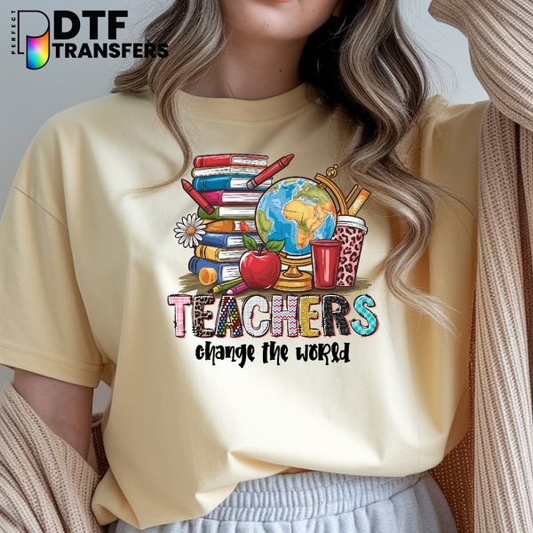 Teachers Change The World Book Stack – Teacher DTF Transfer
