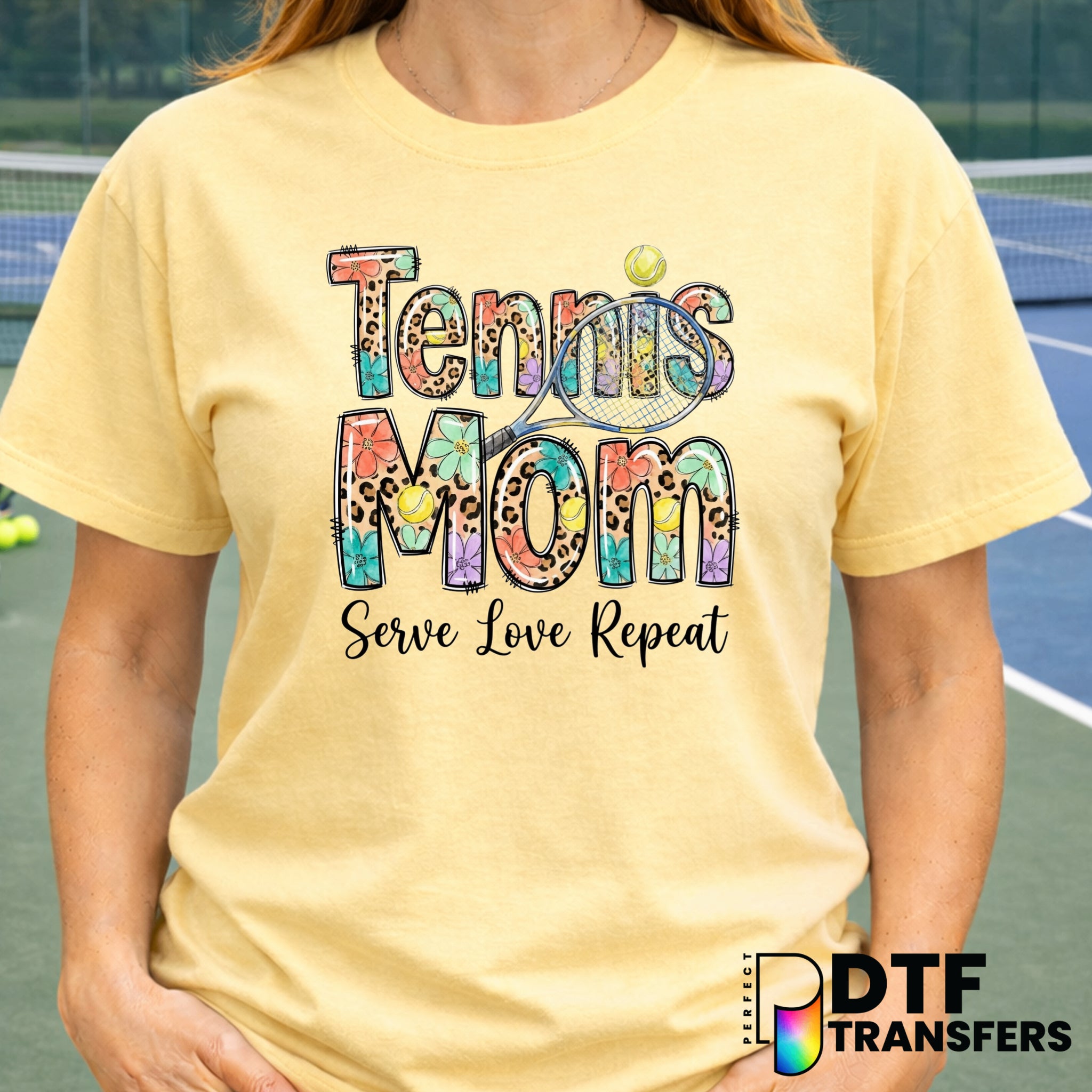 Tennis Mom Floral Leopard Serve Love Repeat – Tennis DTF Transfer