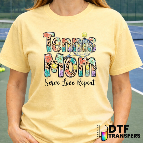 Tennis Mom Floral Leopard Serve Love Repeat – Tennis DTF Transfer