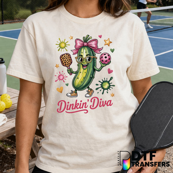 Dinkin' Diva Pickleball Pickle Cute – Pickleball DTF Transfer