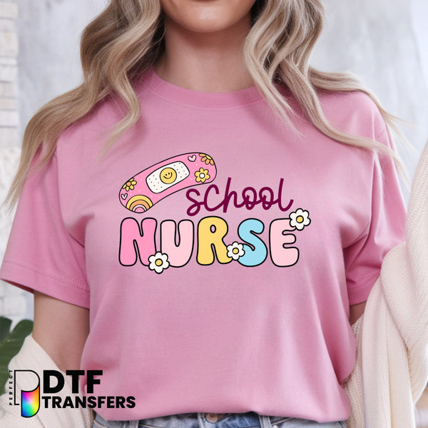 Smiley Face with Band-Aid and Medical Cross 'School Nurse' Banner – School Nurse DTF Transfer