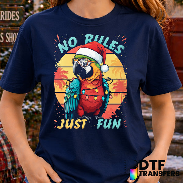 No Rules Just Fun Christmas Parrot Beach – DTF Transfer