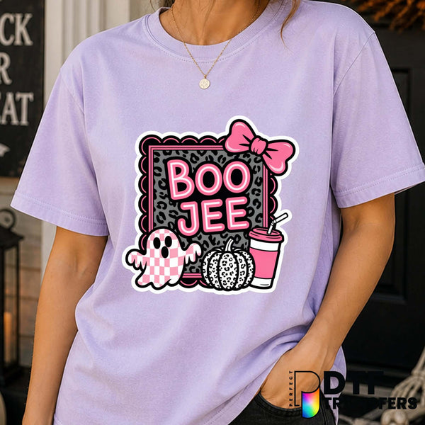 Boo Jee Checkered Ghost Coquette Leopard Bow – Halloween DTF Transfer