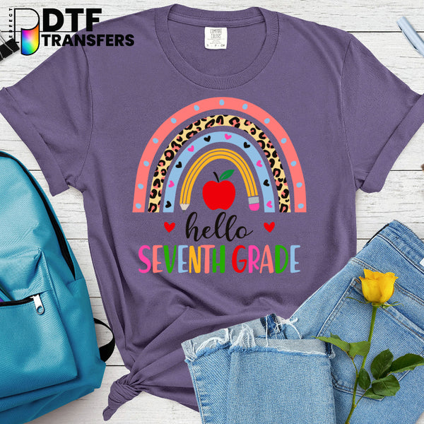 Hello Seventh Grade Leopard Rainbow – Teacher DTF Transfer