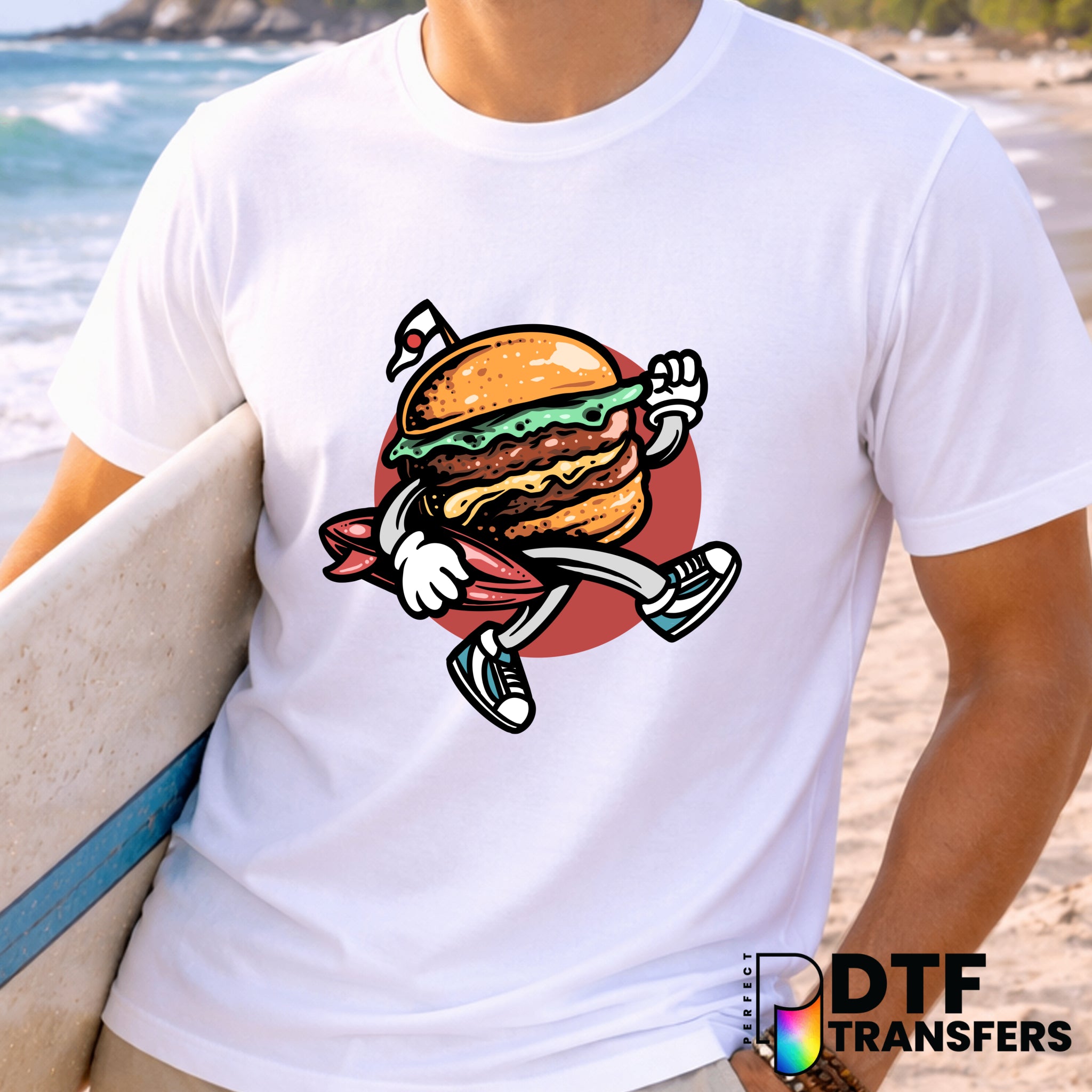 Surfing Burger Funny Summer – Surfing DTF Transfer