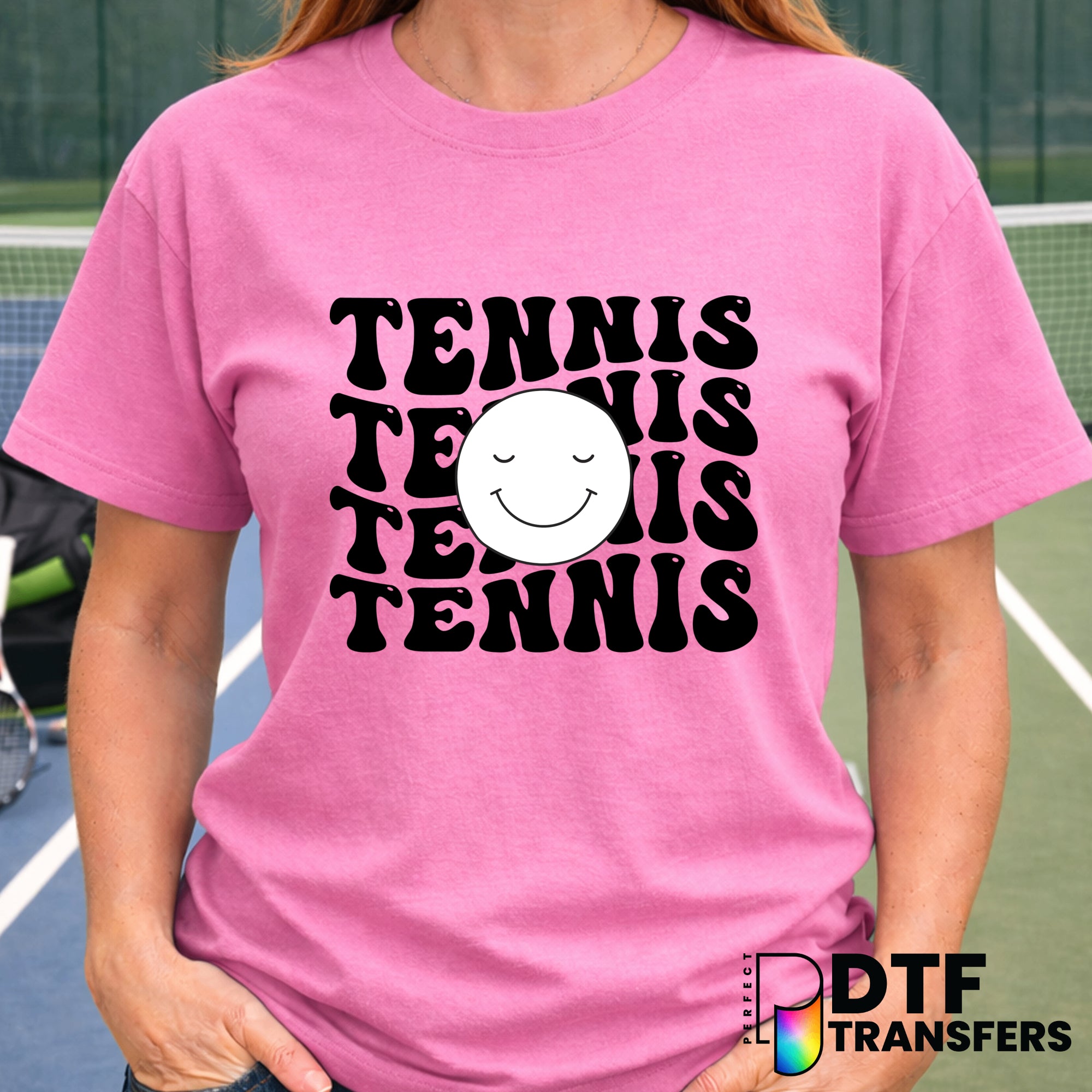 Tennis – Retro Smiley Wavy Stack DTF Transfer