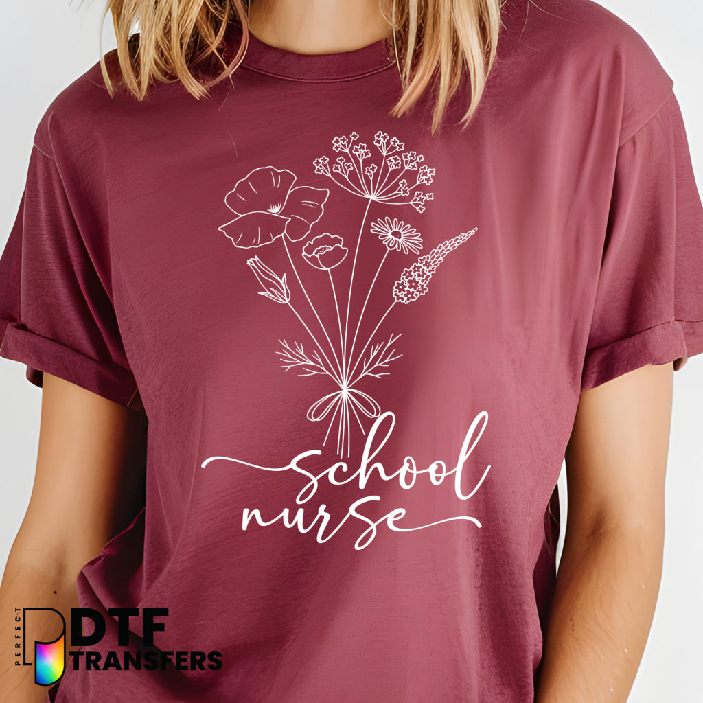 School Nurse Script Floral – School Nurse DTF Transfer