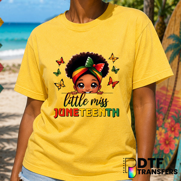 Little Miss Juneteenth Butterflies & Bows – Black History Month DTF Transfer