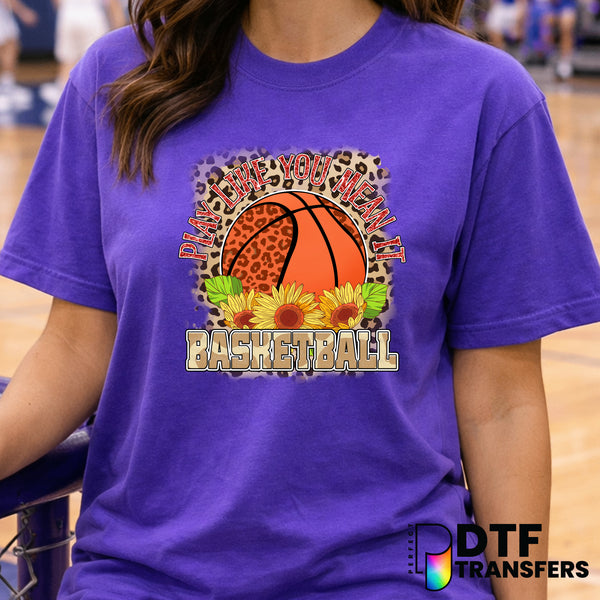 "Play Like You Mean It" Basketball Leopard Glitter – DTF Transfer