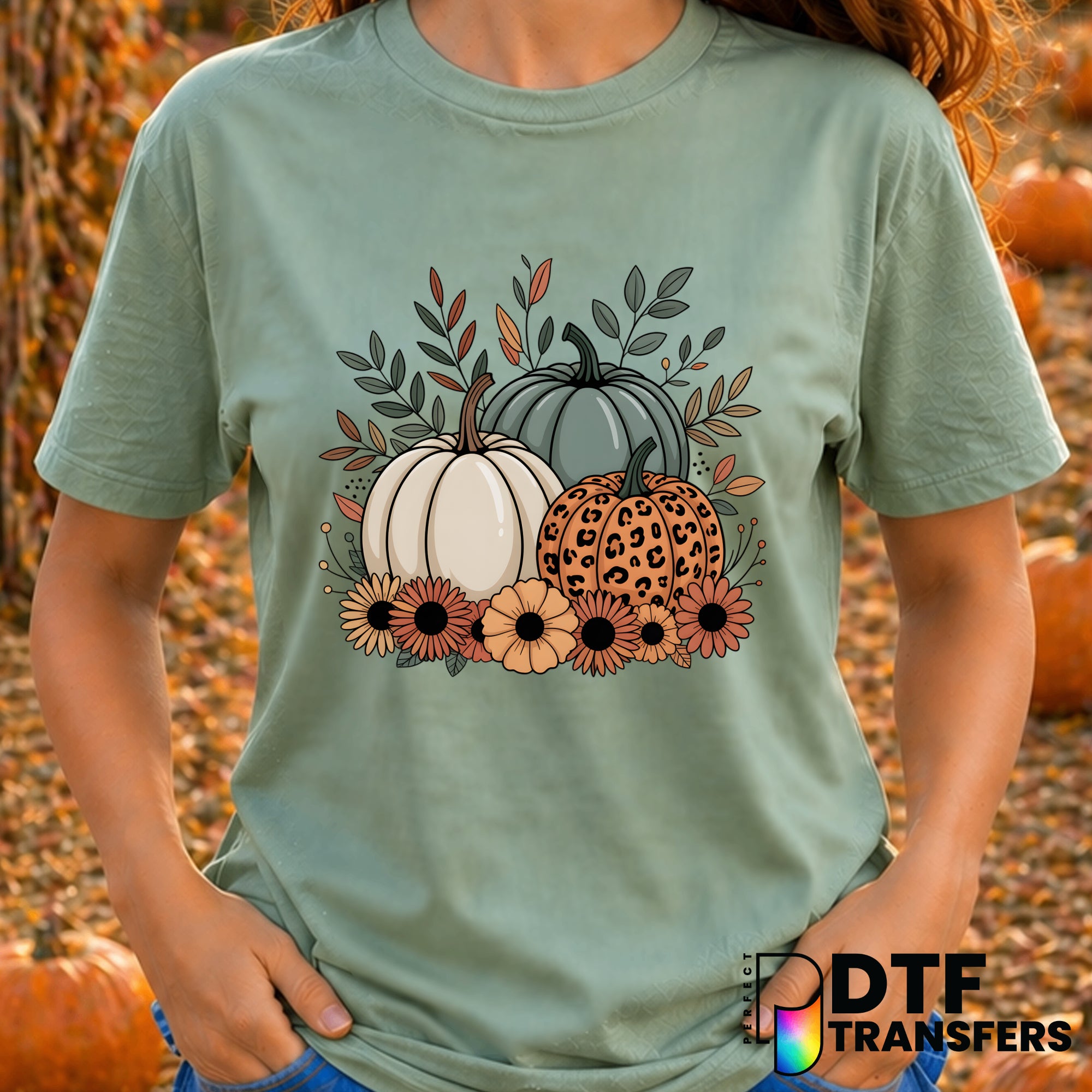 Leopard Pumpkin Floral Thanksgiving Fall Autumn – Thanksgiving DTF Transfer