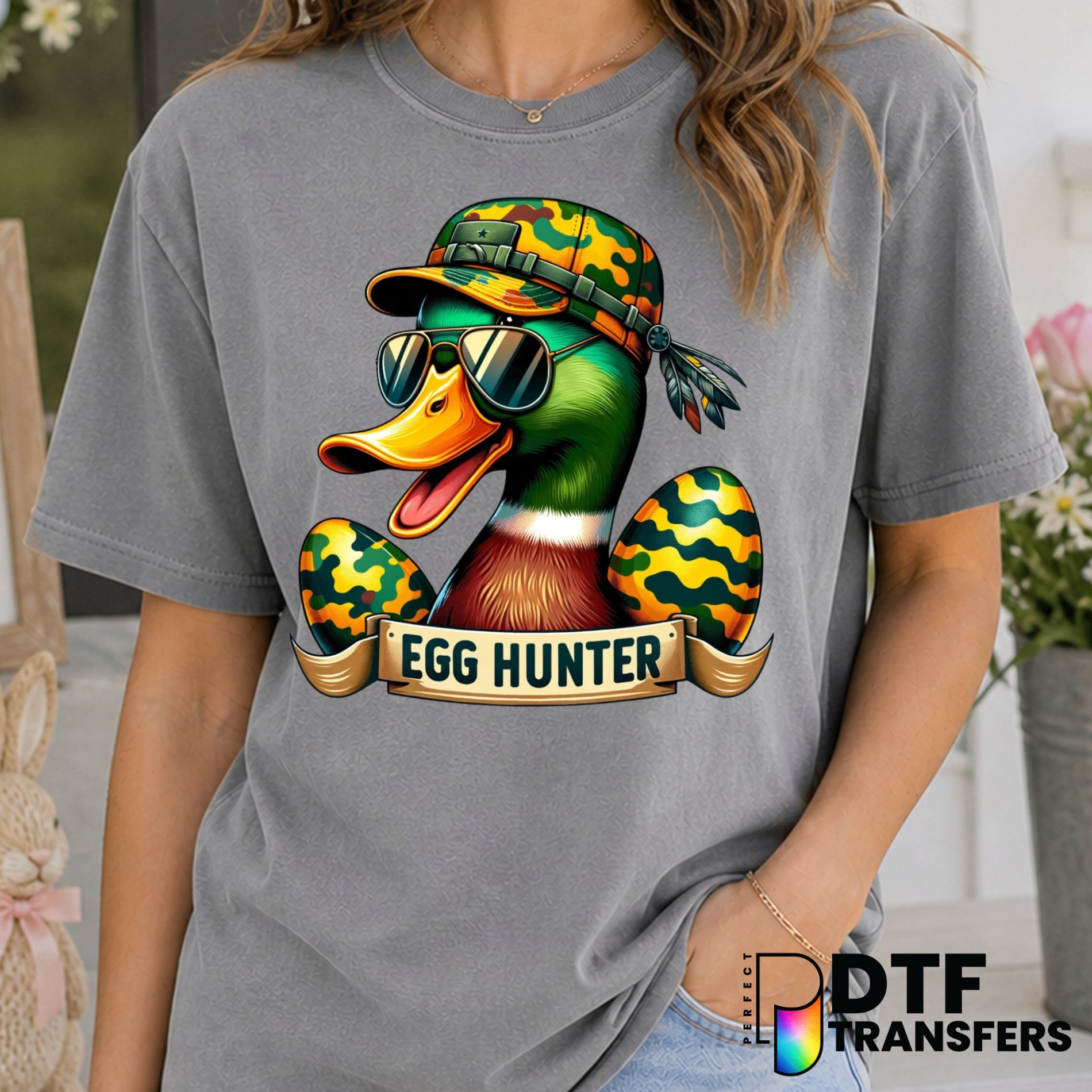 EGG HUNTER DUCK EASTER HUNTING – Easter DTF Transfer