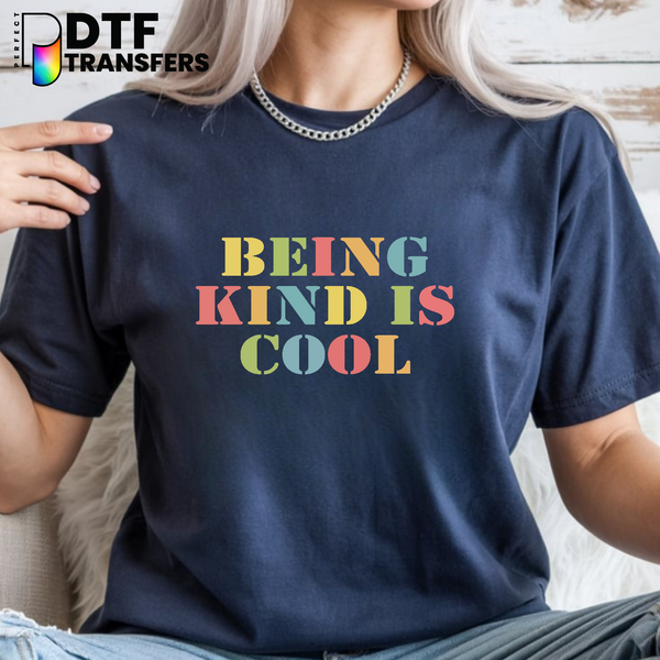 Being Kind Is Cool – Teacher DTF Transfer with Book, Apple, Pencil & Ruler