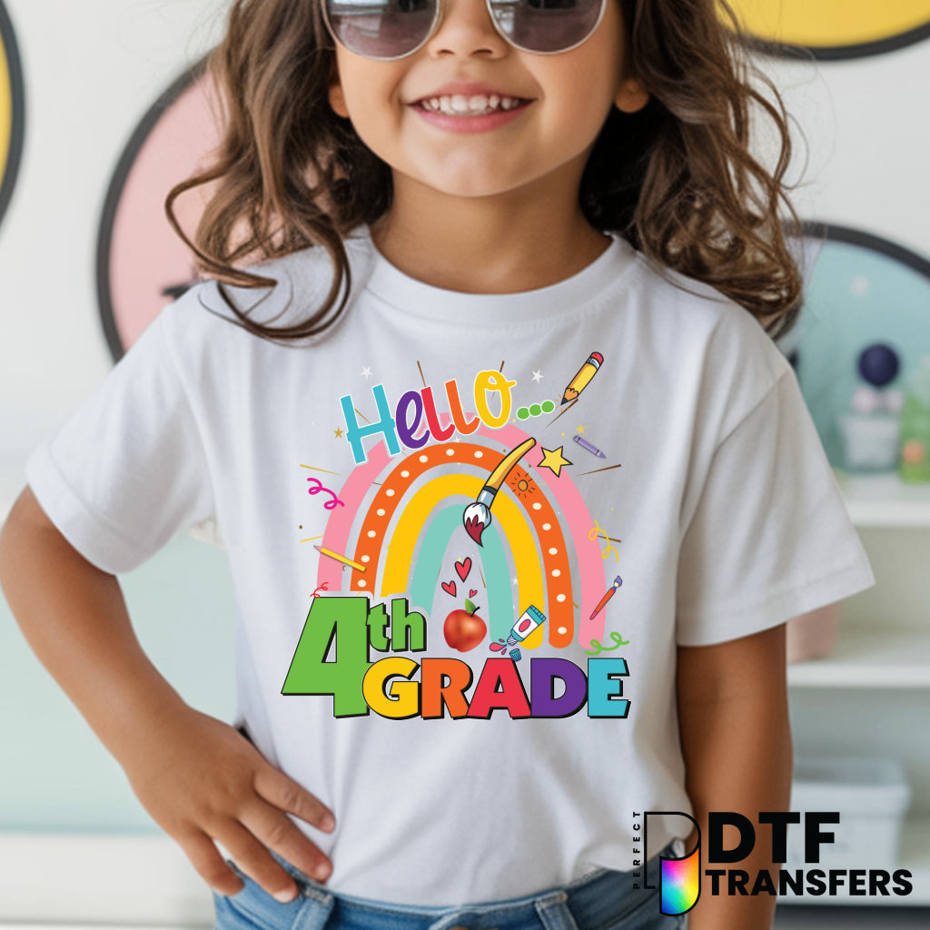 Hello Fourth Grade Rainbow Welcome Back To School – Teacher DTF Transfer