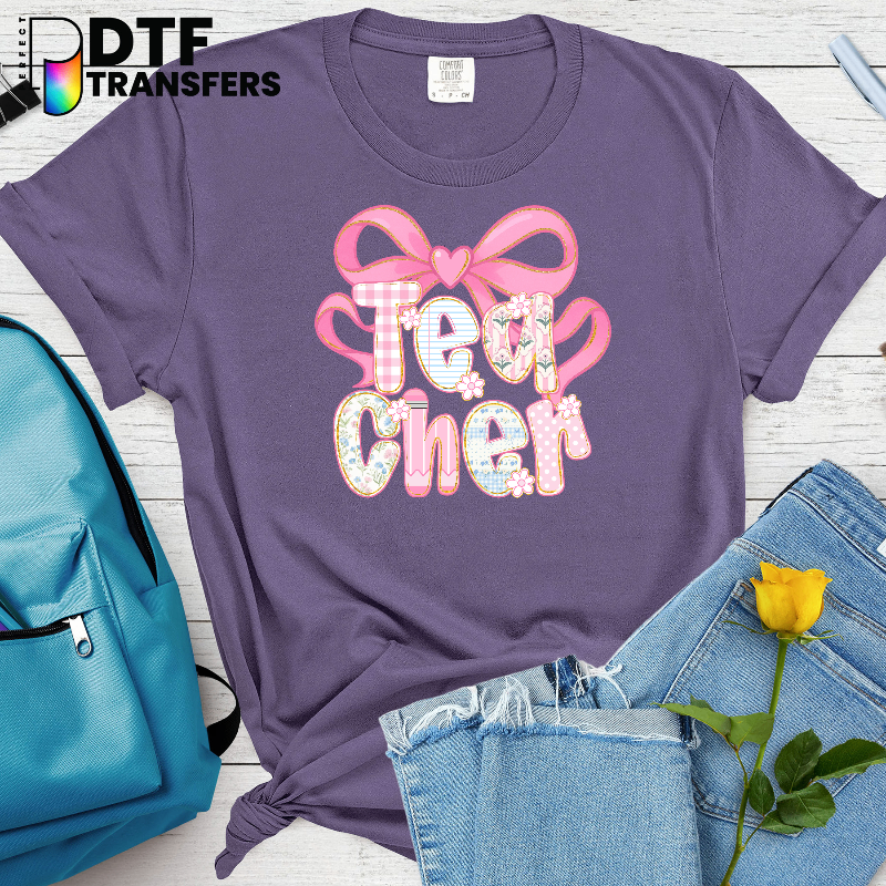 LOVE Pink Heart Bow – Teacher DTF Transfer
