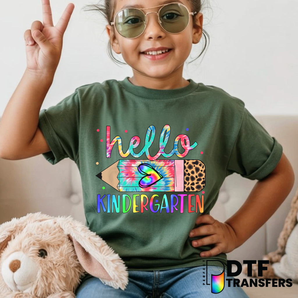 HELLO KINDERGARTEN Tie-Dye Pencil – Teacher DTF Transfer
