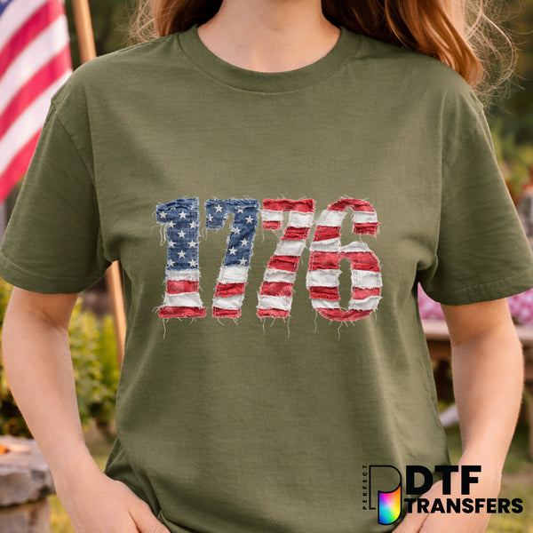 1776 Faux Patchwork American Flag – Fourth of July DTF Transfer