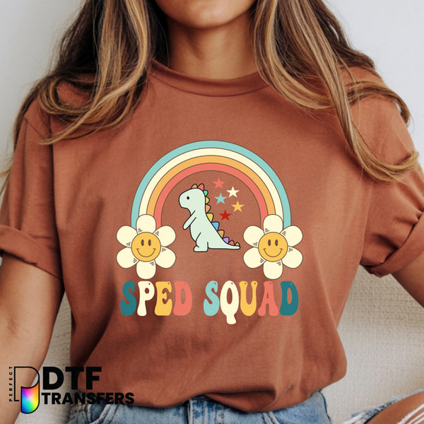 SPED Squad Retro Rainbow Dinosaur – Special Education DTF Transfer