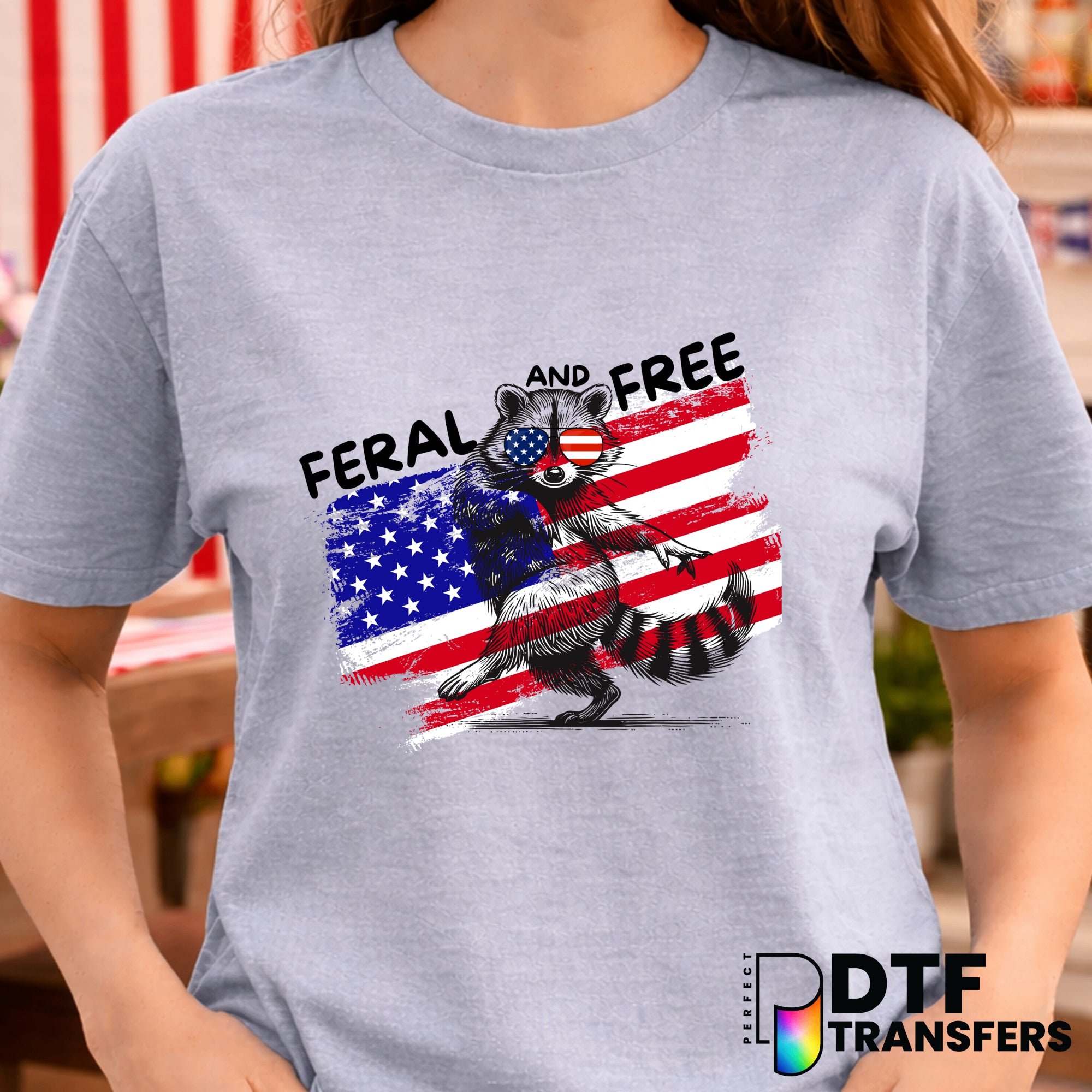 Patriotic Raccoon Grunge Flag – Fourth of July DTF Transfer